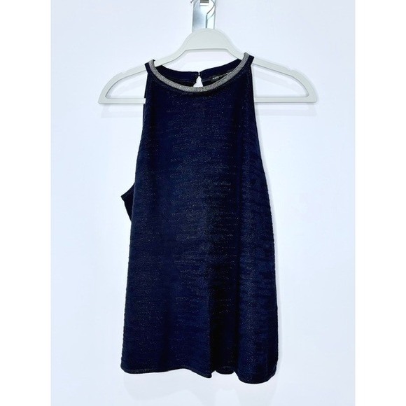 White House Black Market Tops - White House Black Market Navy Blue Metallic Shimmer Beaded Neck Halter Top XL